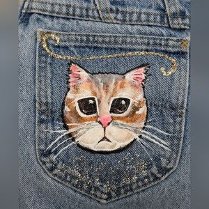 Vintage 1980s Lee Cotton Mom Jeans with Bespoke Painted Kitten Design